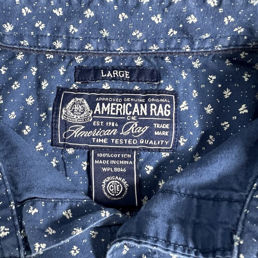American Rag Cie Men's Blue Floral Woven Cotton Button-Up Shirt LS Pockets L - Picture 7 of 7